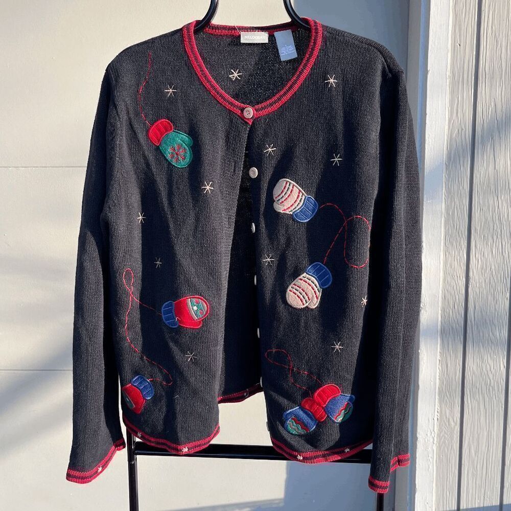Vintage Fieldgear Holiday Knit Cardigan with Mittens Embroidery - Size L - Picture 5 of 5